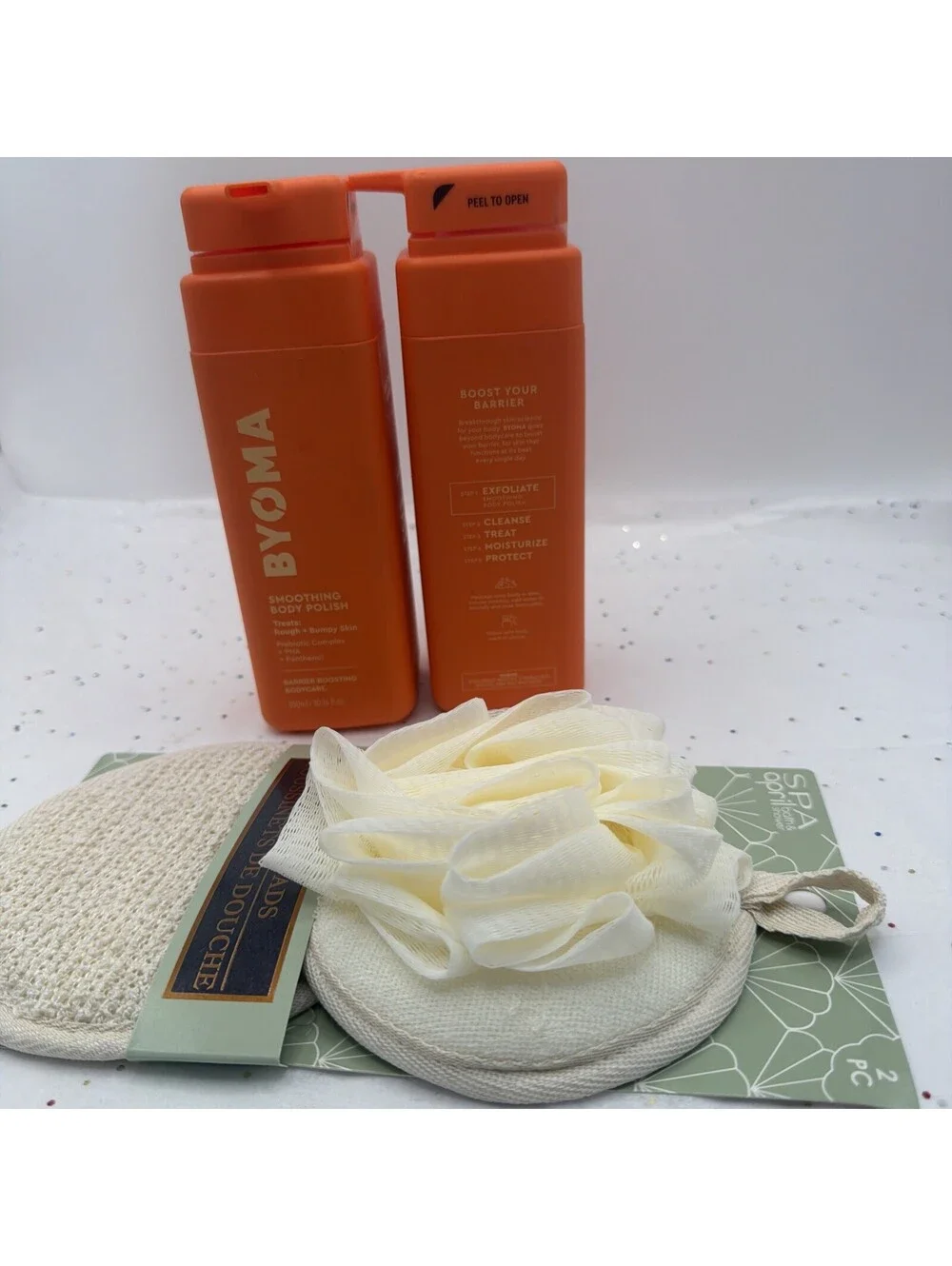 2 Pack BYOMA Smoothing Body Polish 10.14oz Exfoliating Scrub + Bonus Spa Pads